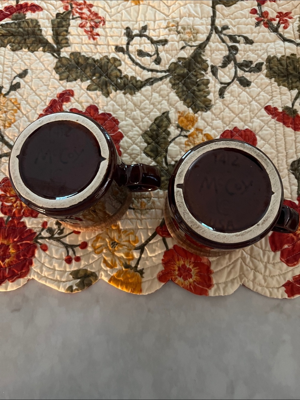 Vintage McCoy Brown Drip Glaze Mugs set of 2 Cups tea coffee USA - Picture 5 of 6